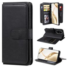Per Honor 200 Pro Portafoglio multifunzione 10 slot per carte Custodia in pelle per telefono (nero)