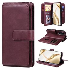 Per Honor 200 Portafoglio multifunzione 10 slot per schede Custodia in pelle per telefono (Claret)