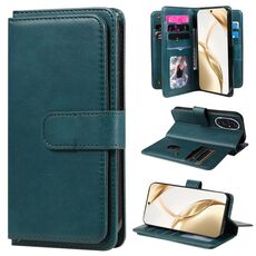 Custodia per telefono in pelle con portafoglio multifunzione per Honor 200 con 10 slot per schede (verde scuro)
