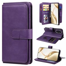Custodia per telefono in pelle con portafoglio multifunzione per Honor 200 con 10 slot per schede (viola)