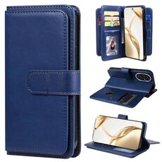 Custodia per telefono in pelle con portafoglio multifunzione per Honor 200 con 10 slot per schede (blu scuro)