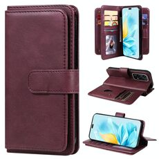 Custodia per telefono in pelle con portafoglio multifunzione globale per Honor 200 Lite con 10 slot per schede (viola)