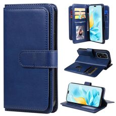 Custodia per telefono in pelle con portafoglio multifunzione globale per Honor 200 Lite con 10 slot per schede (blu scuro)
