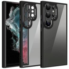 Custodia per telefono con pellicola per lenti colorate per Samsung Galaxy S22 Ultra 5G (nera)