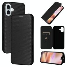 Per iPhone 16 Plus Custodia per cellulare in pelle con texture in fibra di carbonio (nera)