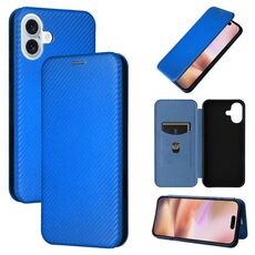 Per iPhone 16 Plus Custodia per cellulare in pelle con texture in fibra di carbonio (blu)