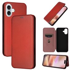 Per iPhone 16 Plus Custodia per cellulare in pelle con texture in fibra di carbonio (marrone)
