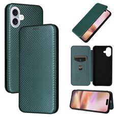 Per iPhone 16 Plus Custodia per telefono in pelle con texture in fibra di carbonio (verde)