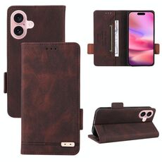 Per iPhone 16 Plus Custodia in pelle con chiusura magnetica (marrone)