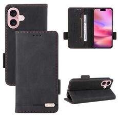 Per iPhone 16 Plus Custodia in pelle con chiusura magnetica (nero)
