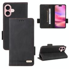 Per iPhone 16 Custodia in pelle con chiusura magnetica (nero)