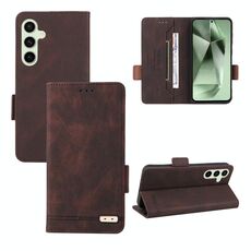 Per Samsung Galaxy S24 FE 5G Custodia in pelle con chiusura magnetica (marrone)