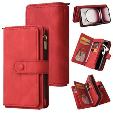 Per OPPO Reno12 Pro Global Skin Feel Multi Card Slots Zipper Wallet Custodia in pelle per telefono (rosso)