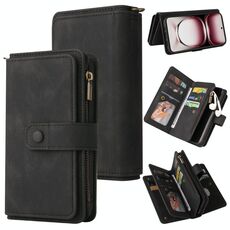 Per OPPO Reno12 Pro Global Skin Feel Multi Card Slots Zipper Wallet Custodia in pelle per telefono (nero)