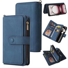 Per OPPO Reno12 Pro Global Skin Feel Multi Card Slots Zipper Wallet Custodia in pelle per telefono (blu)