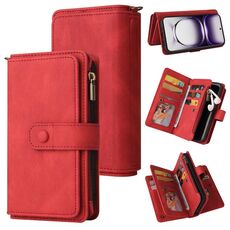 Per OPPO Reno12 5G Global Skin Feel Multi Card Slots Zipper Wallet Custodia per telefono in pelle (rosso)
