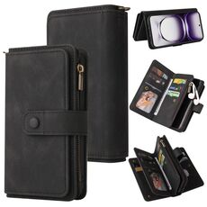 Per OPPO Reno12 5G Global Skin Feel Multi Card Slots Zipper Wallet Custodia per telefono in pelle (nero)