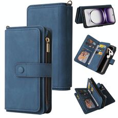 Per OPPO Reno12 5G Global Skin Feel Multi Card Slots Zipper Wallet Custodia per telefono in pelle (blu)