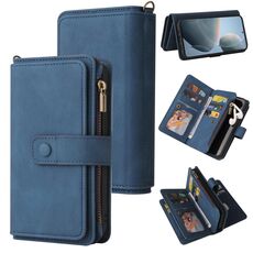 Per Redmi K70 Skin Feel Multi Card Slots Zipper Wallet Custodia in pelle per telefono (blu)