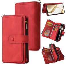 Custodia in pelle con cerniera per Honor 200 Skin Feel con slot per schede multiple (rosso)