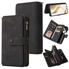 Custodia in pelle con cerniera e portafoglio multi-slot per carte di credito per Honor 200 (nero)