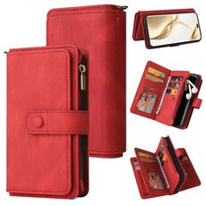 Custodia in pelle con cerniera e portafoglio multi-slot per carte di credito per Honor 200 Pro (rosso)