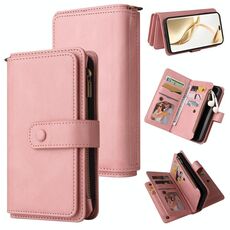 Custodia in pelle con cerniera e portafoglio multi-slot per carte di credito per Honor 200 Pro (rosa)