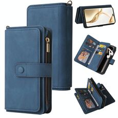 Per Honor 200 Pro Skin Feel Custodia per telefono in pelle con slot per schede multiple con cerniera (blu)