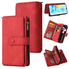 Custodia per telefono in pelle con cerniera e multi-slot per carte di credito per Honor 200 Lite Global Skin Feel (rosso)