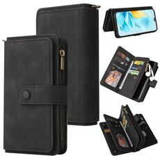 Custodia per telefono in pelle con cerniera e multi-slot per carte di credito per Honor 200 Lite Global Skin Feel (nero)