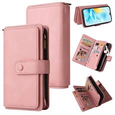 Custodia per telefono in pelle con cerniera e multi-slot per carte di credito per Honor 200 Lite Global Skin Feel (rosa)