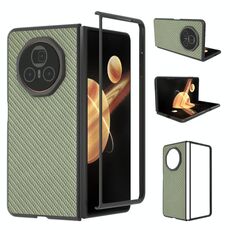 Custodia per telefono in PU con trama in fibra di carbonio e cornice nera per Honor Magic V3 (verde)