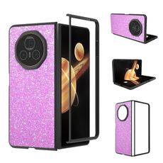 Per Honor Magic V3 Custodia per telefono con glitter colorati con cornice nera (rosa scuro)