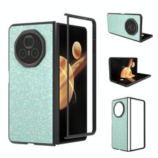 Custodia per telefono con glitter colorati e cornice nera per Honor Magic V3 (verde chiaro)