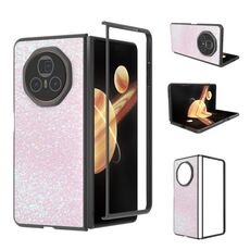 Custodia per telefono con glitter colorati per Honor Magic V3 con cornice nera (glitter rosa)