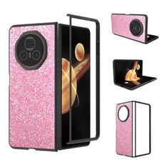 Custodia per telefono con glitter colorati per Honor Magic V3 con cornice nera (viola rosa)