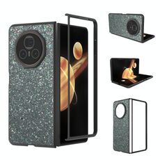 Custodia per telefono con glitter colorati con cornice nera per Honor Magic V3 (nero verde)