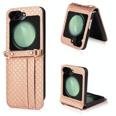 Per Samsung Galaxy Z Flip6 Crossbody Diamond Lattice Custodia pieghevole per telefono (oro rosa)
