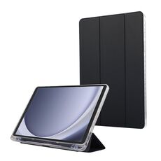 Per Samsung Galaxy Tab A9+ Custodia per tablet in pelle a 3 pieghe in acrilico trasparente in fibra di carbonio (blu scuro)
