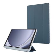 Per Samsung Galaxy Tab A9+ Custodia per tablet in pelle a 3 pieghe in acrilico trasparente in fibra di carbonio (blu)