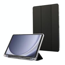 Per Samsung Galaxy Tab A9+ Custodia per tablet in pelle a 3 pieghe in acrilico trasparente in fibra di carbonio (nero)