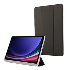 Per Samsung Galaxy Tab S9 / S9 FE Custodia per tablet in pelle a 3 pieghe in acrilico trasparente in fibra di carbonio (grigio)
