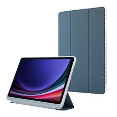 Per Samsung Galaxy Tab S9 / S9 FE Custodia per tablet in pelle a 3 pieghe in acrilico trasparente in fibra di carbonio (blu)
