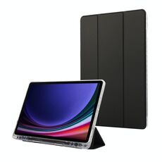 Per Samsung Galaxy Tab S9 / S9 FE Custodia per tablet in pelle a 3 pieghe in acrilico trasparente in fibra di carbonio (nero)