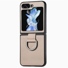 Per Samsung Galaxy Z Flip 6 5G Custodia per telefono con anello in pelle con texture Litchi (grigio)