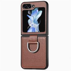 Per Samsung Galaxy Z Flip 6 5G Custodia per telefono con anello in pelle con texture Litchi (marrone)
