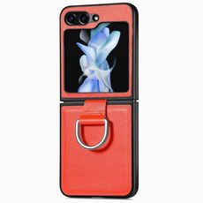 Per Samsung Galaxy Z Flip 6 5G Custodia per telefono con anello in pelle con texture litchi (arancione)