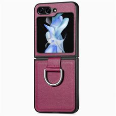 Per Samsung Galaxy Z Flip 6 5G Custodia per telefono con anello in pelle con texture Litchi (viola)