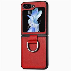 Per Samsung Galaxy Z Flip 6 5G Custodia per telefono con anello in pelle con trama litchi (rosso)