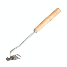 Strumento per rimuovere le erbacce a quattro denti a doppio scopo Rastrello per erbacce da giardinaggio Strumento per sradicare le erbacce, Lunghezza: 35 cm Manico in legno zincato